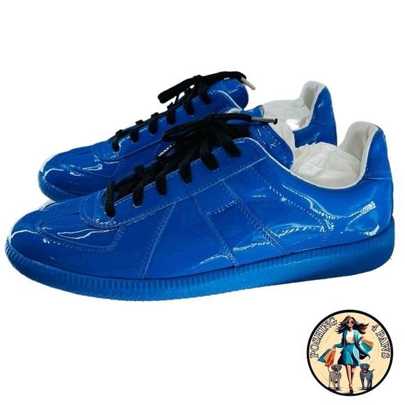 Maison Margiela Patent Leather Low Top Sneaker Dazzling Blue Size 40 NIB - Picture 5 of 13